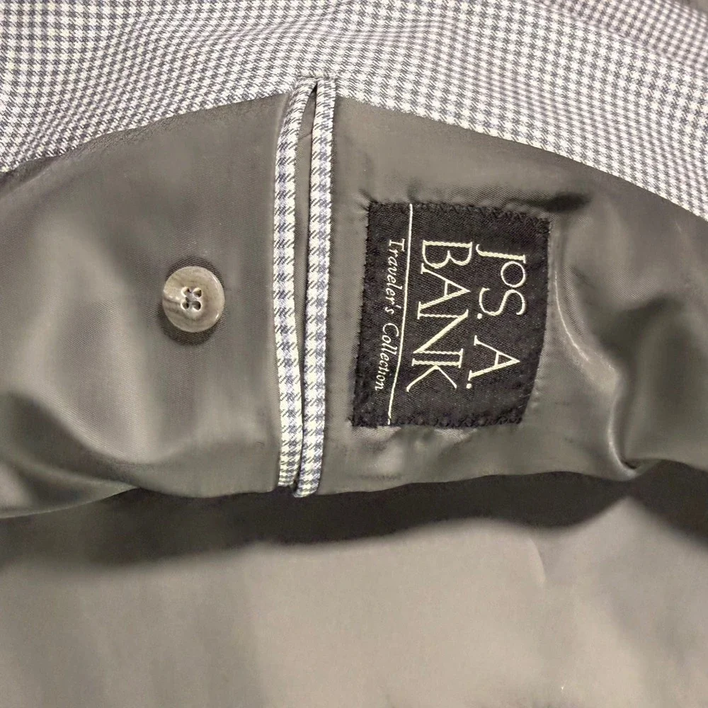 Jos A Bank Travelers Collection 48R Blazer Blue White Micro Houndstooth Wool